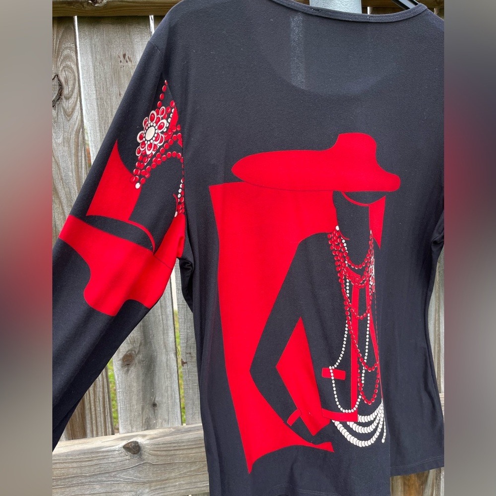 Peter Nygard Black/Red Lady Silhouette Blouse - Picture 3 of 3